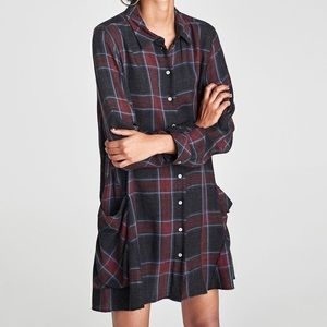 Zara Checked Button Front Dress with Pockets